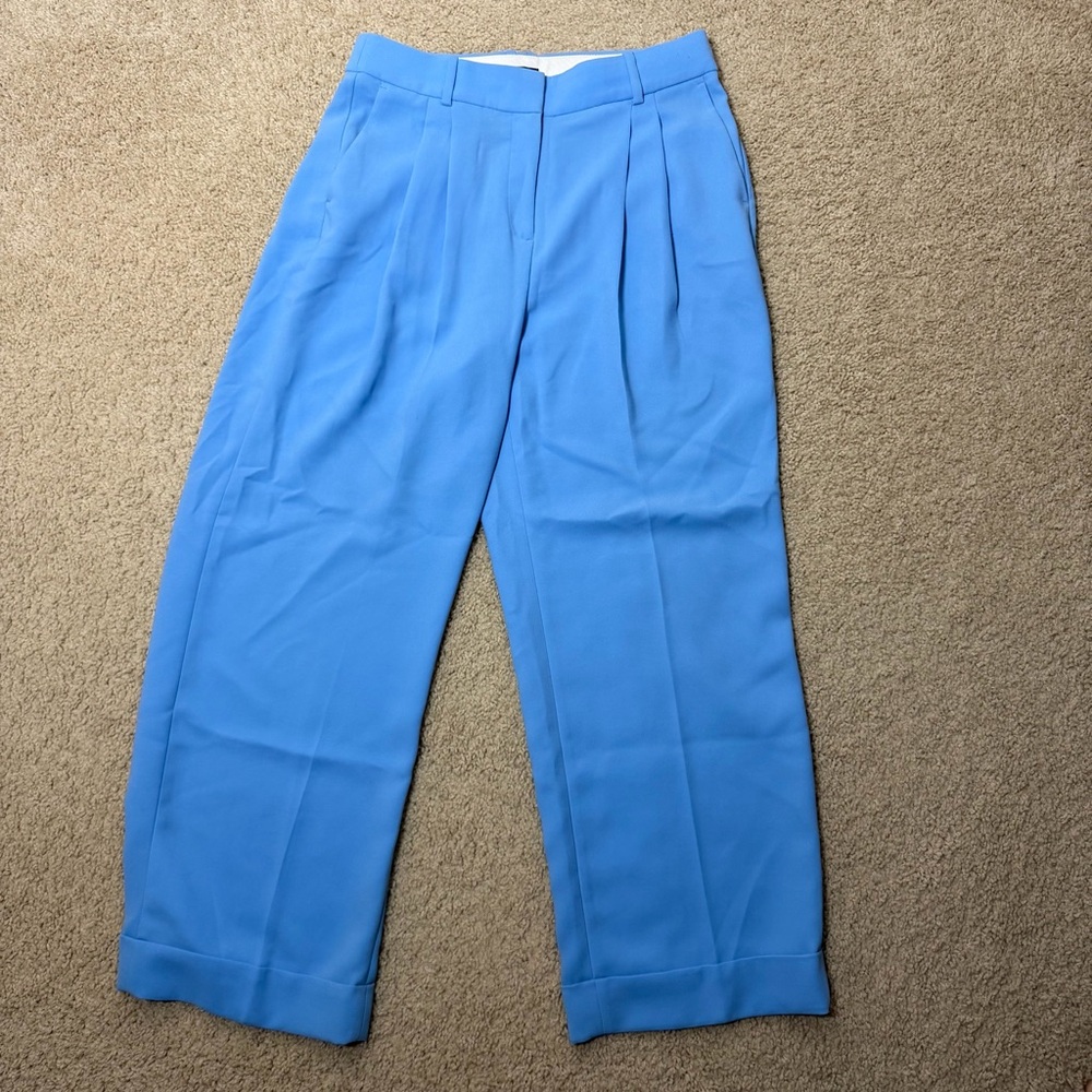 J. Crew Essential Wide Leg Pleated Trouser Pants Size 8P 8 Petite Blue BS583